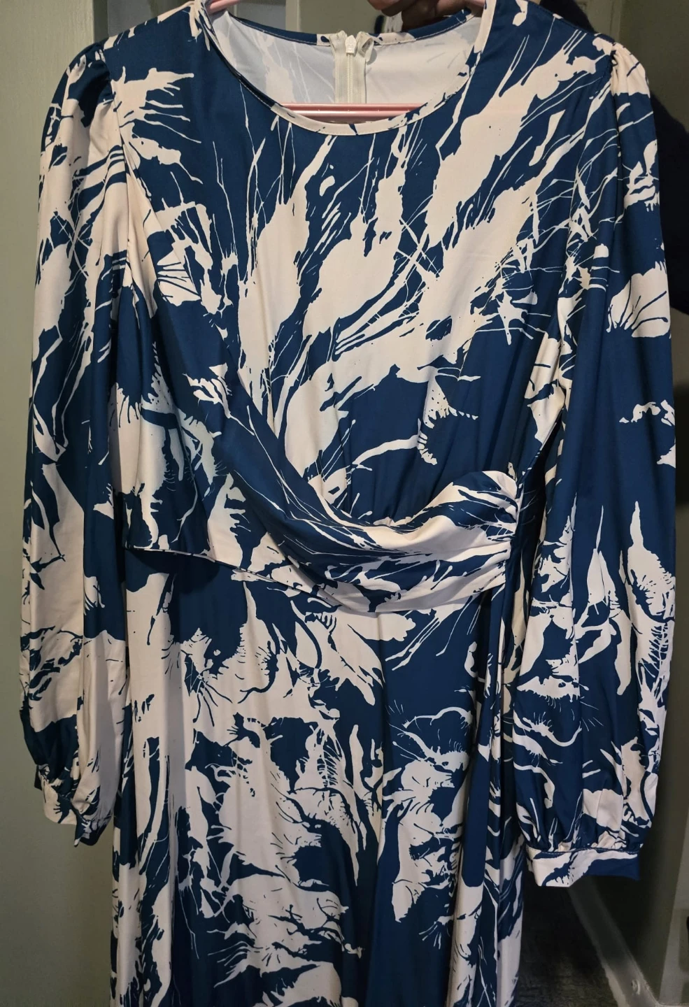 Blue and White Abstract Print Maxi Dress