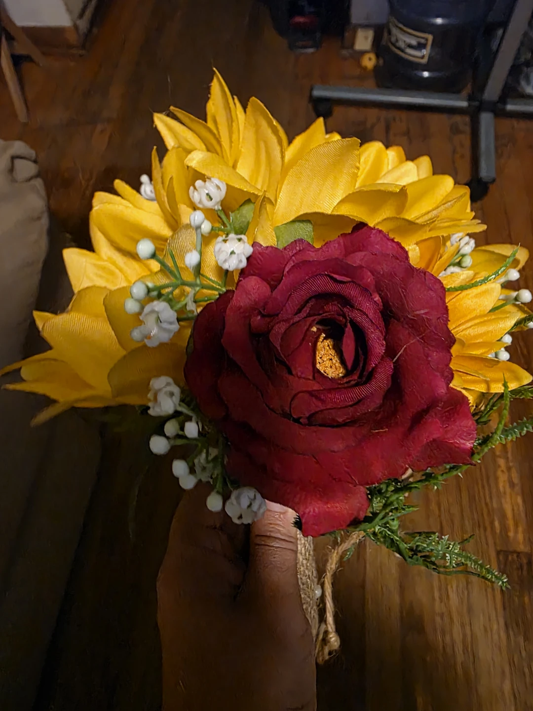Artificial Sunflower and Red Rose Bouquet