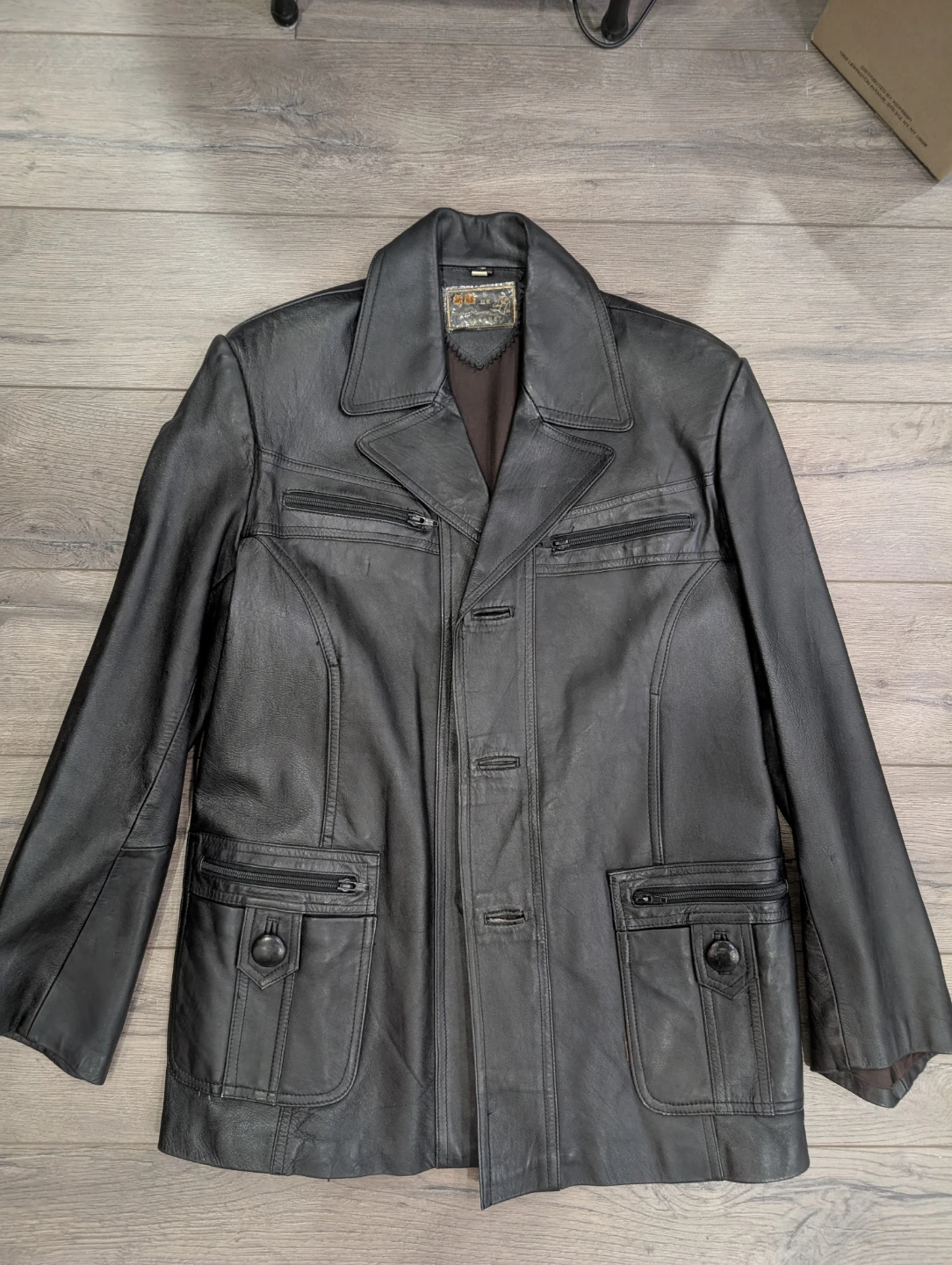 VGUC - Men's Black Leather Retro Style Jacket Size S - photo 5