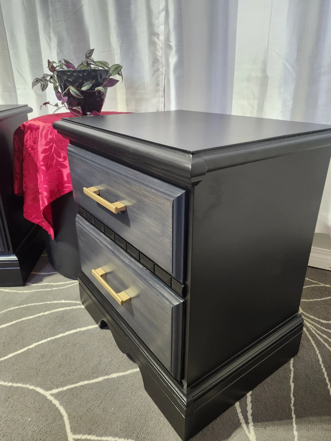 Set of Two Black Nightstands with Gold Handles - photo 5