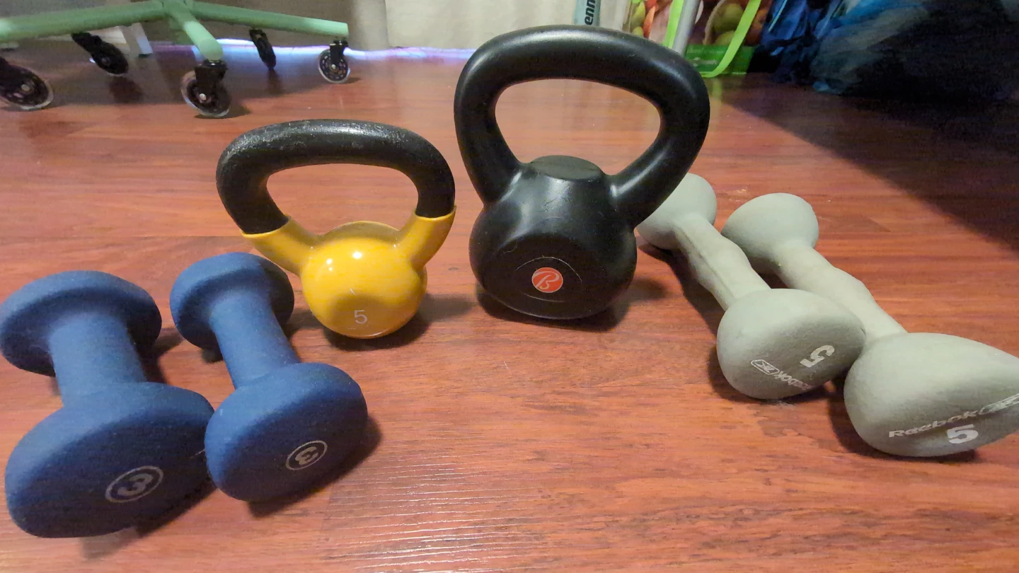Assorted Dumbbells and Kettlebells