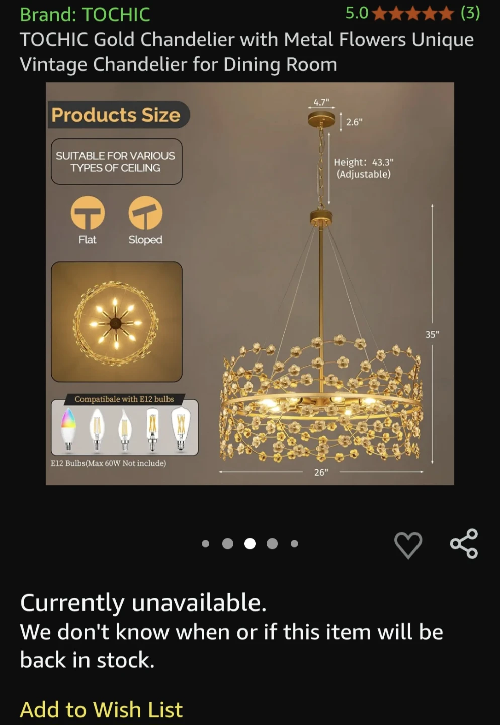TOCHIC Gold Metal Flower Chandelier - photo 2