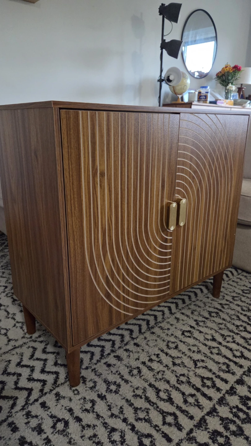 Mid-Century Walnut-Look Storage Cabinet with Groove Doors *new