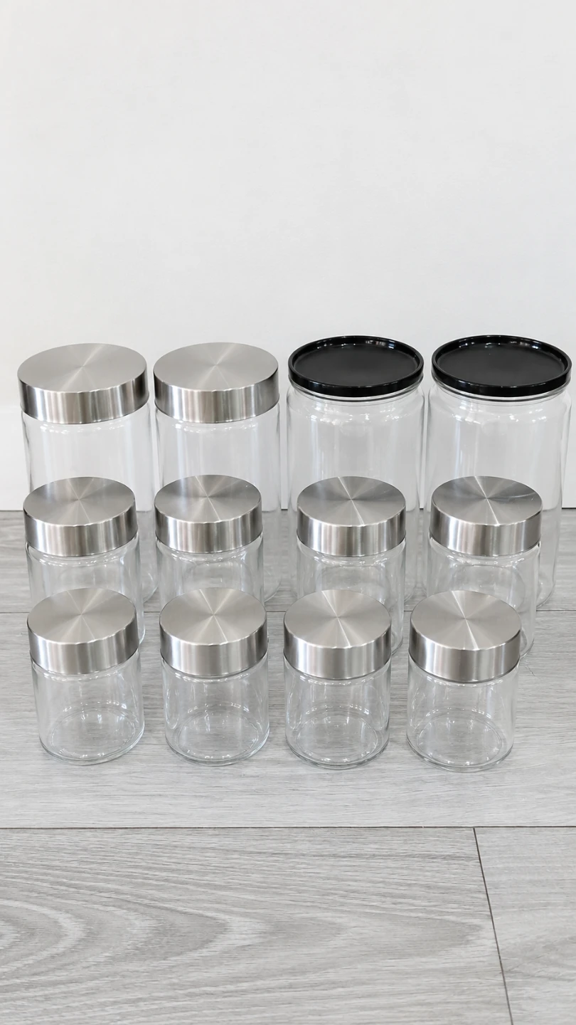 Set of 12 plastc Storage Jars with Metal Lids