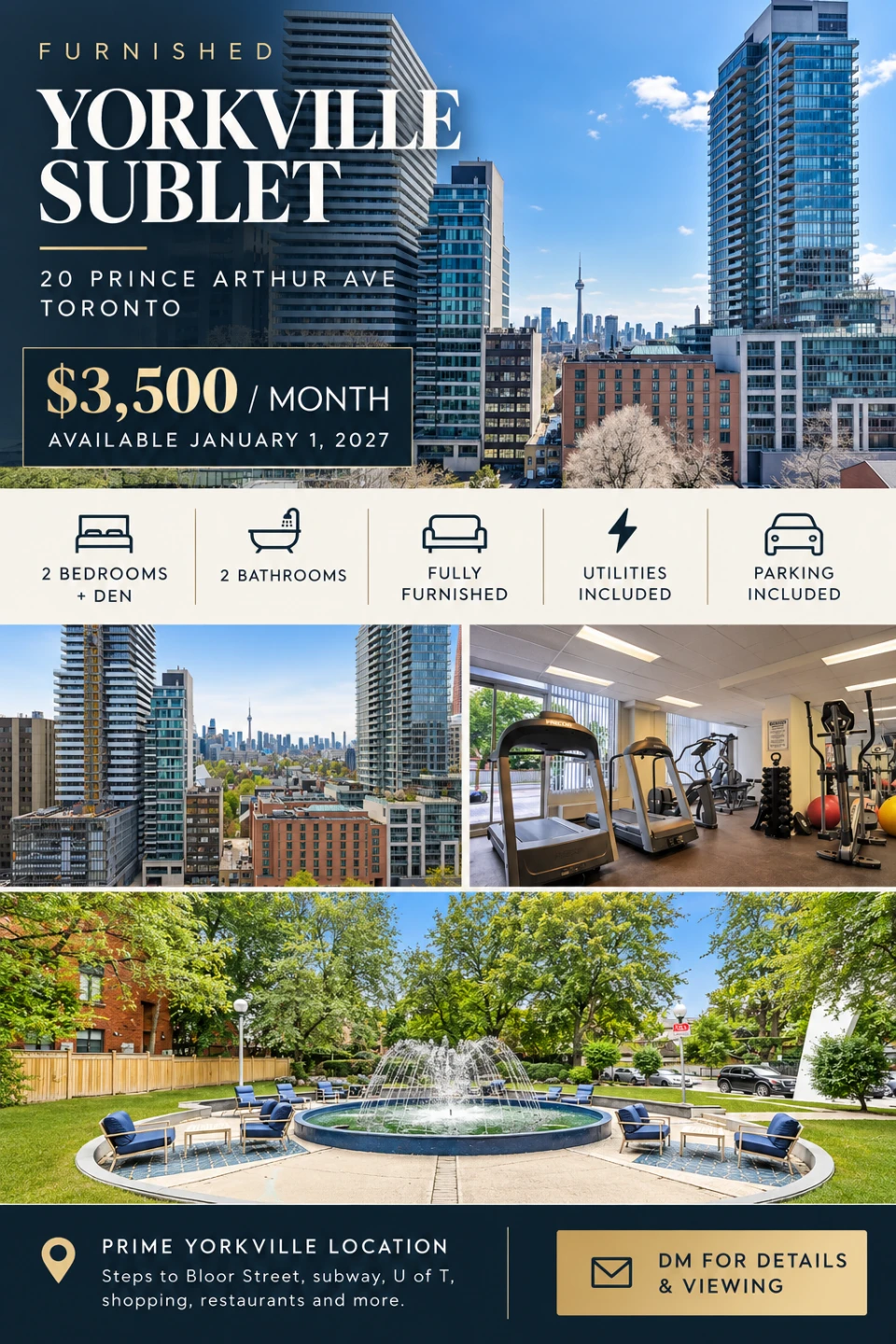 Yorkville 2 Bedroom plus Den Sublet