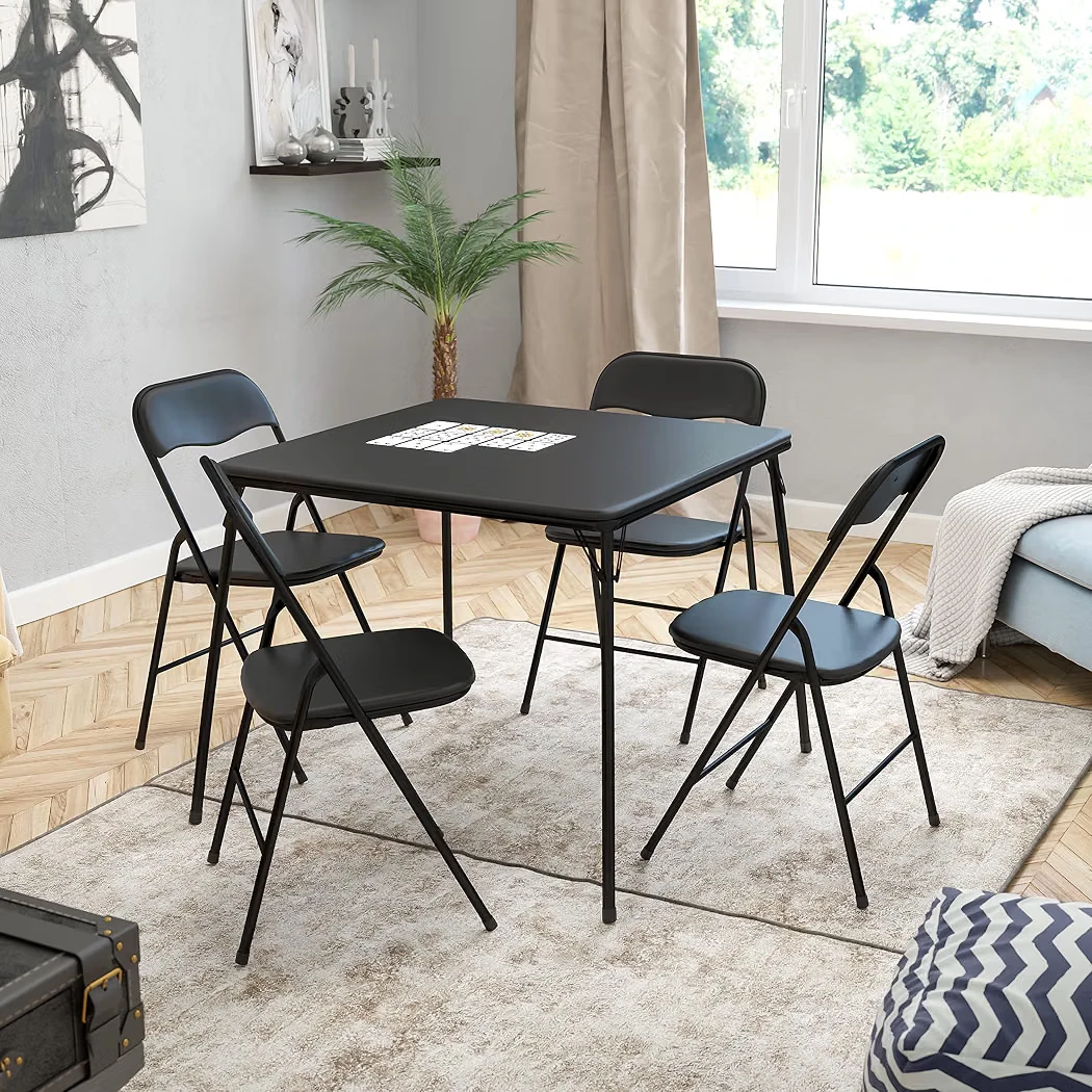 New<>5-Piece Black Folding Table and Chair Set - photo 3