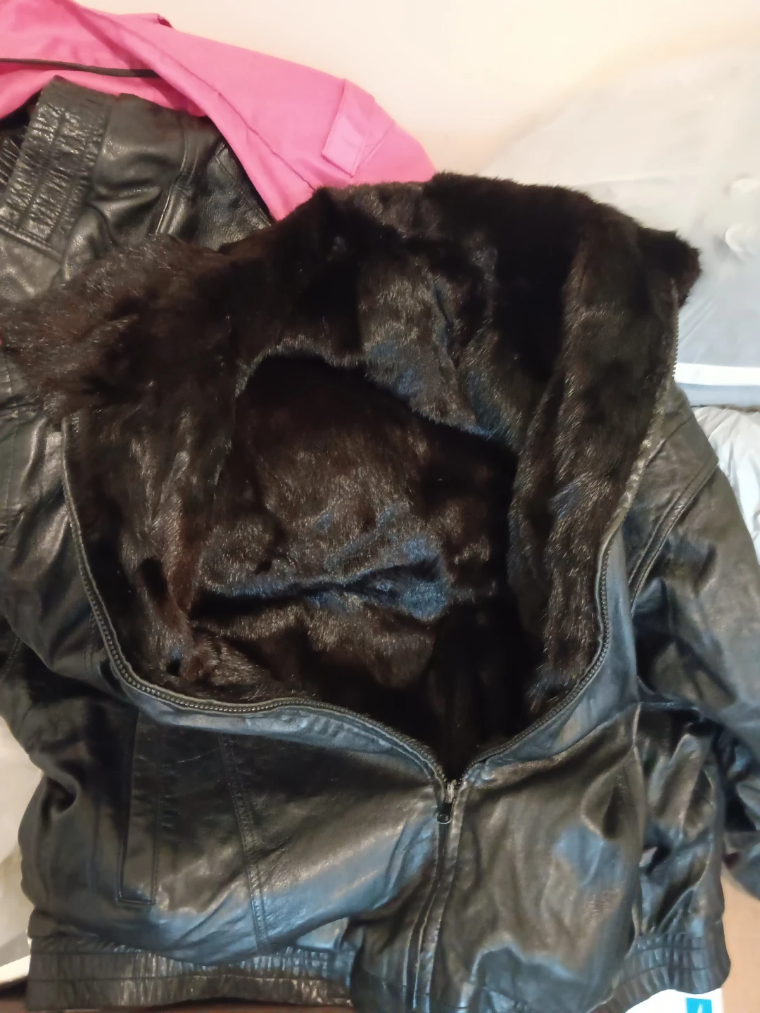 Black Leather Jacket with Fur Lining - photo 2