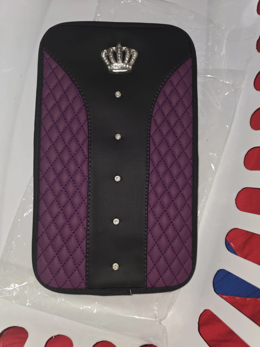 Purple and Black Car Armrest Console Pad