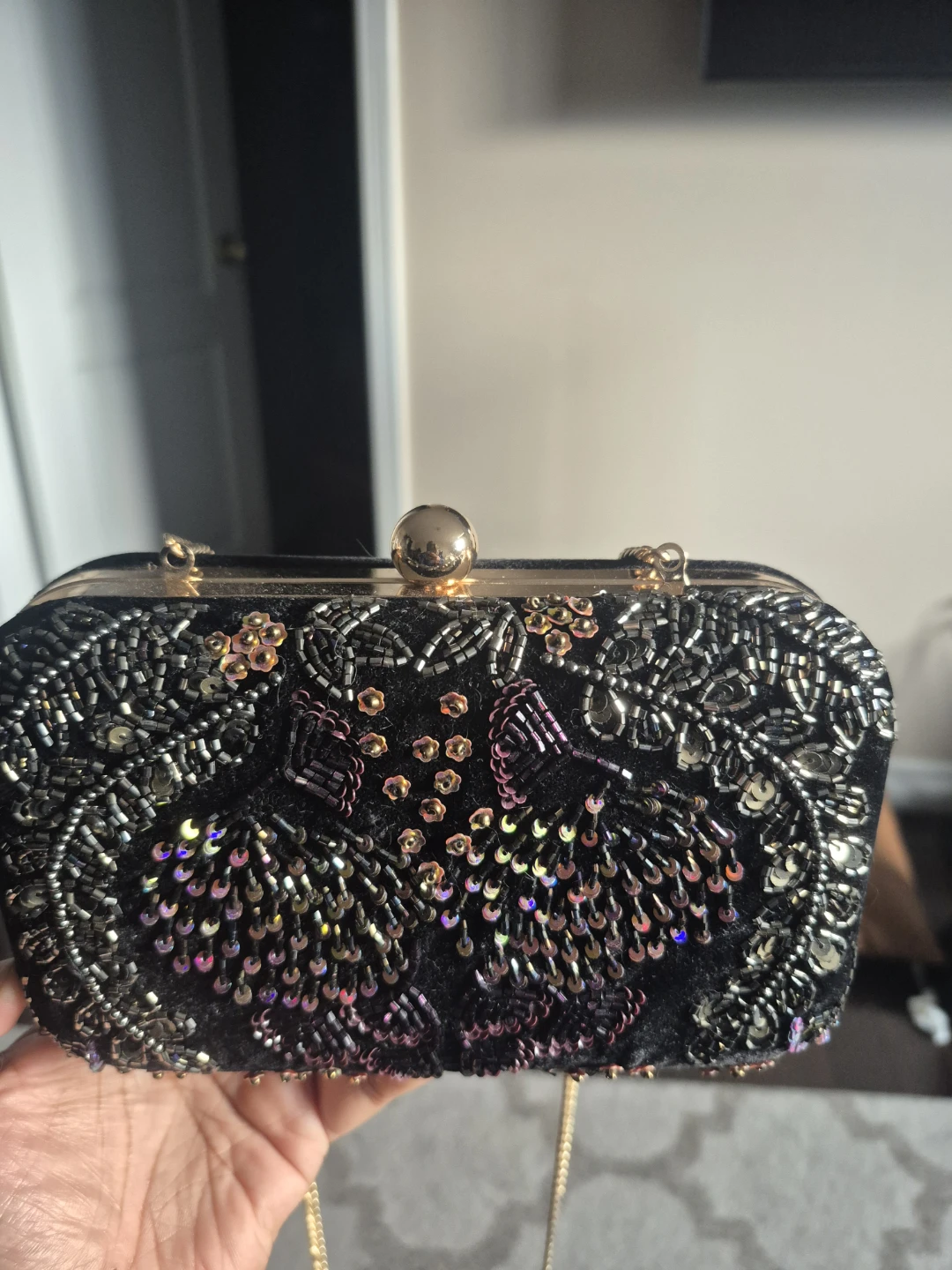 Beaded Black Velvet Clutch Bag