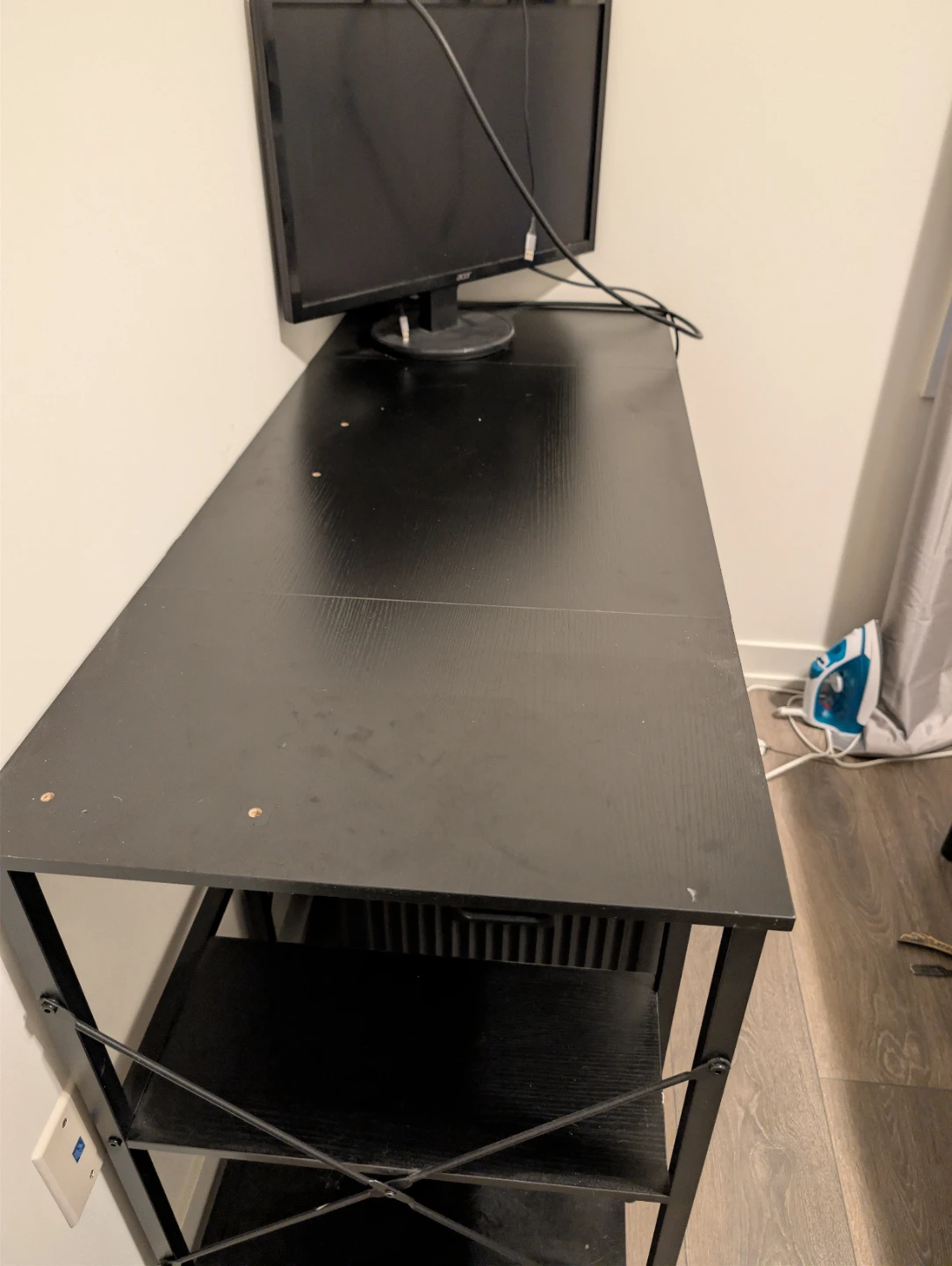 Black Computer Desk with Side Shelving - photo 2