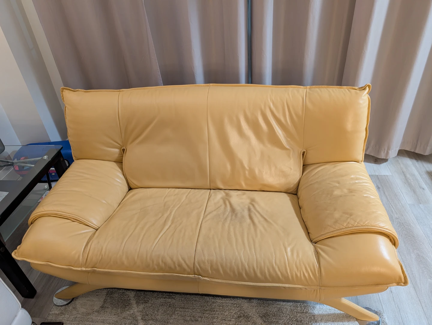 Yellow Leather Two-Seater Sofa