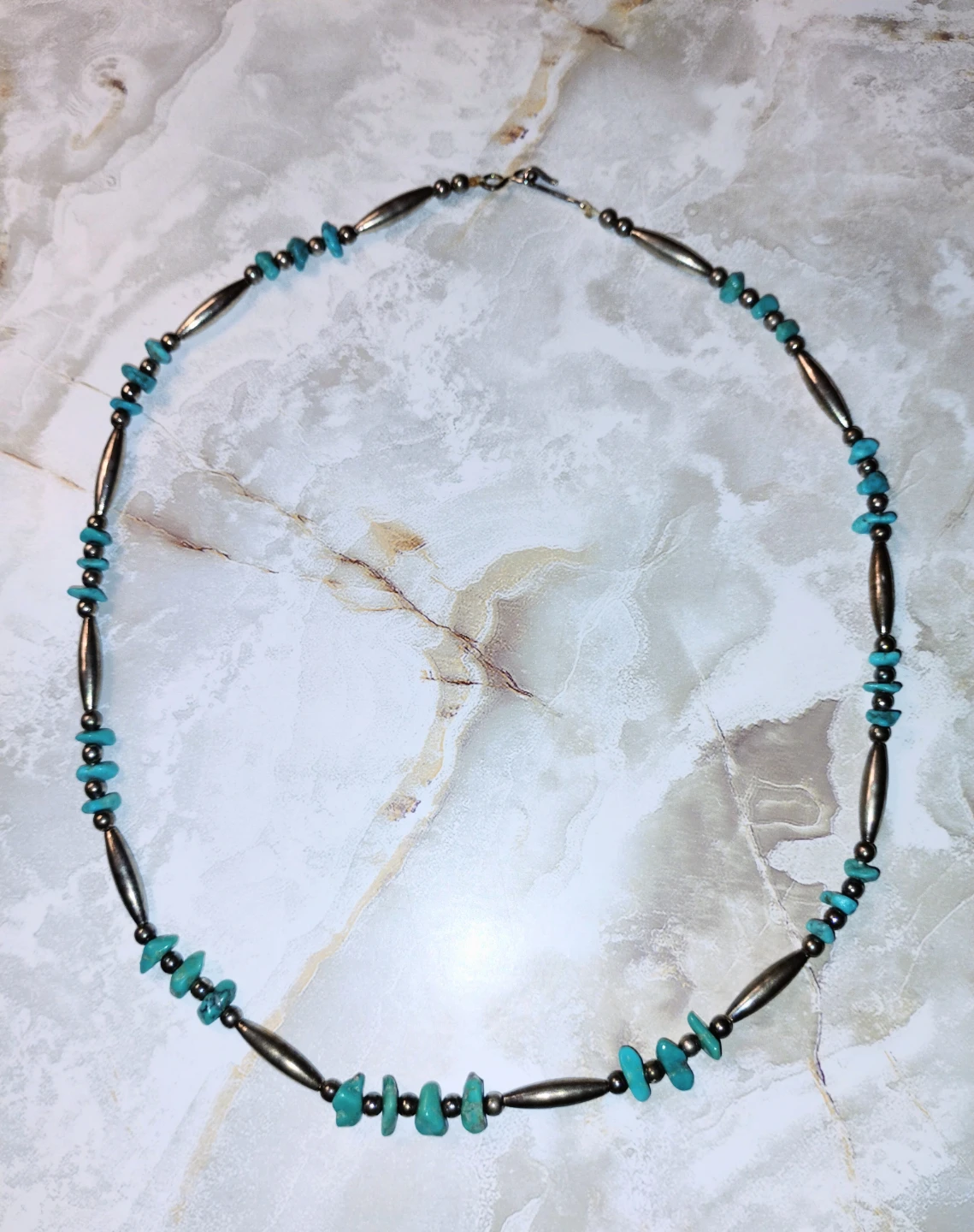 GENUINE TURQUISE AND STERLING SILVER NECKLACE