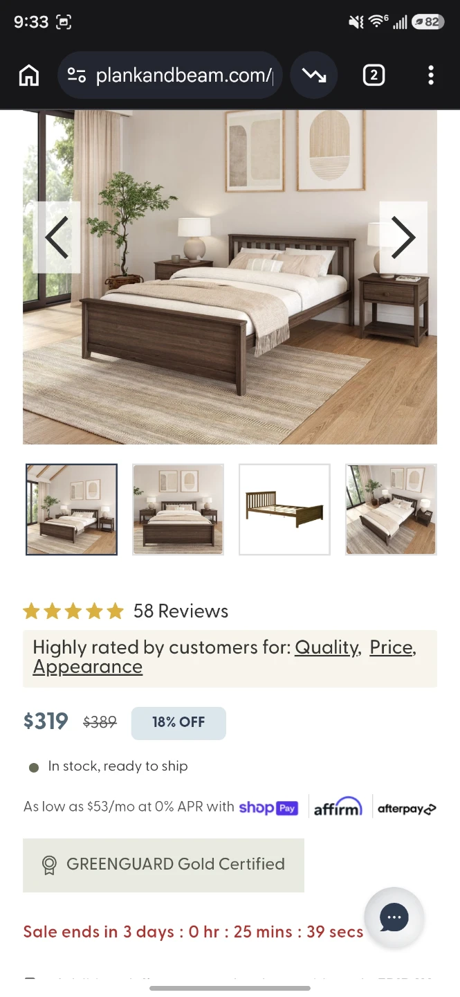 Solid Wood Queen Bed Frame (Plank+Beam) + FREE Mattress