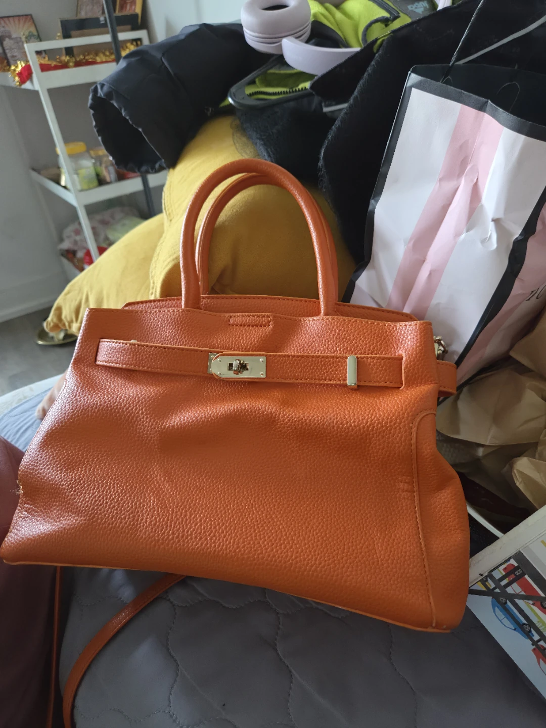 Orange Faux Leather Satchel Handbag - photo 4