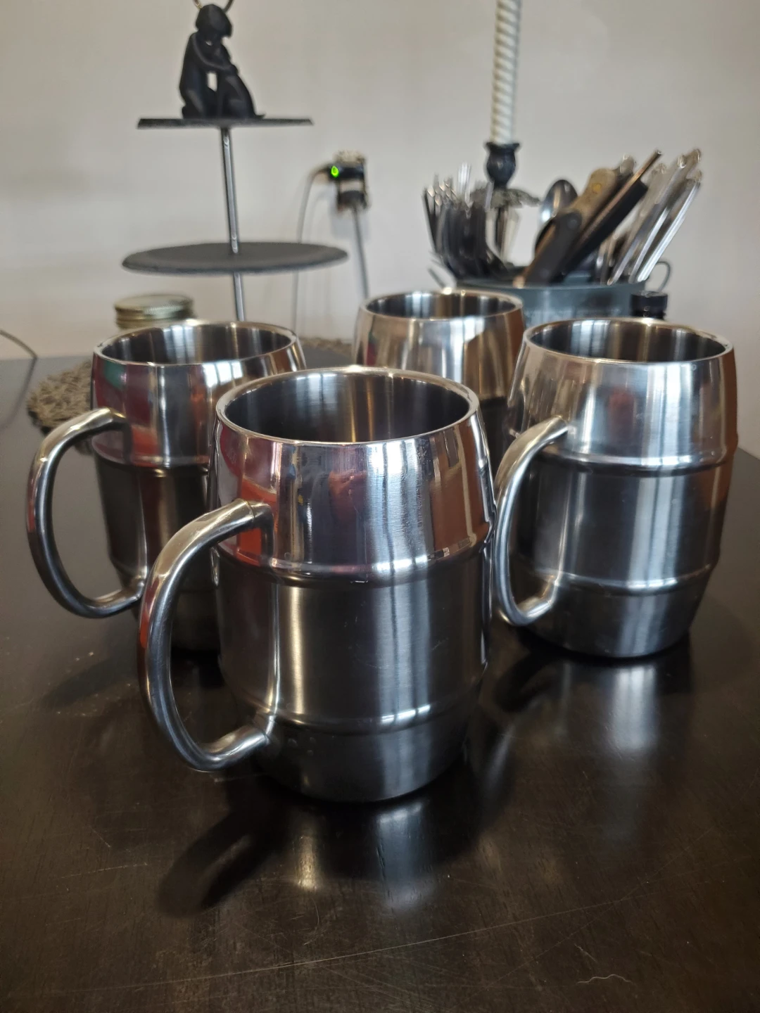 Set of 4 Stainless Steel Barrel Mugs...Never Used