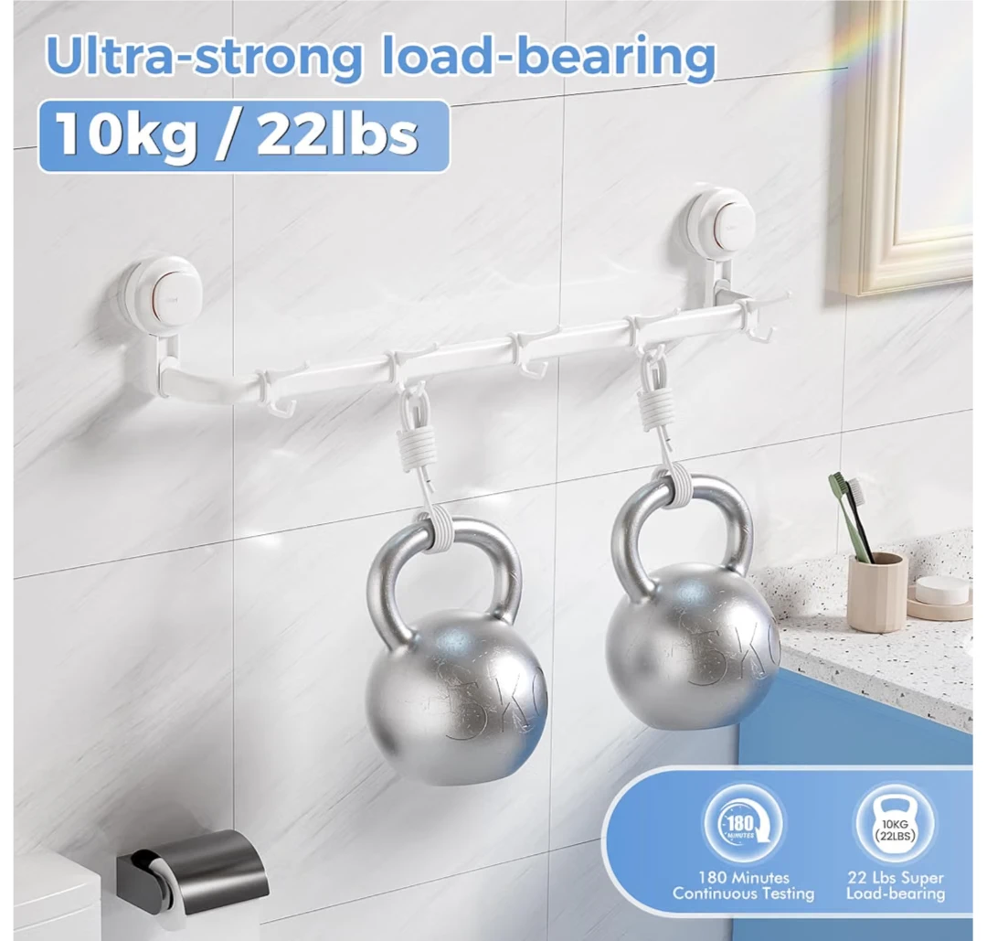 Brand New premium adjustable Suction Cup Towel Bar with Hooks - photo 5