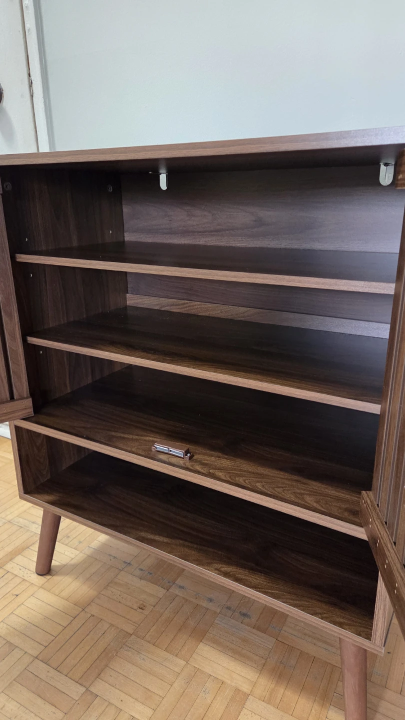 Mid-Century Walnut-Tone Slatted Shoe Cabinet – Open Shelf *new - photo 4