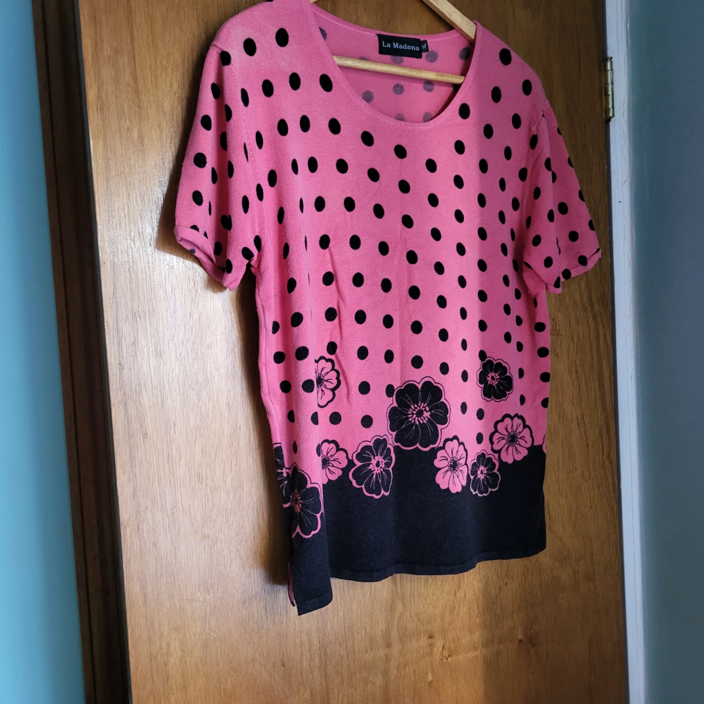 La Madona Pink Polka Dot Floral Top