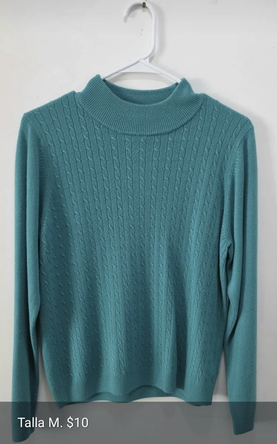 Teal Mock Neck Cable Knit Sweater