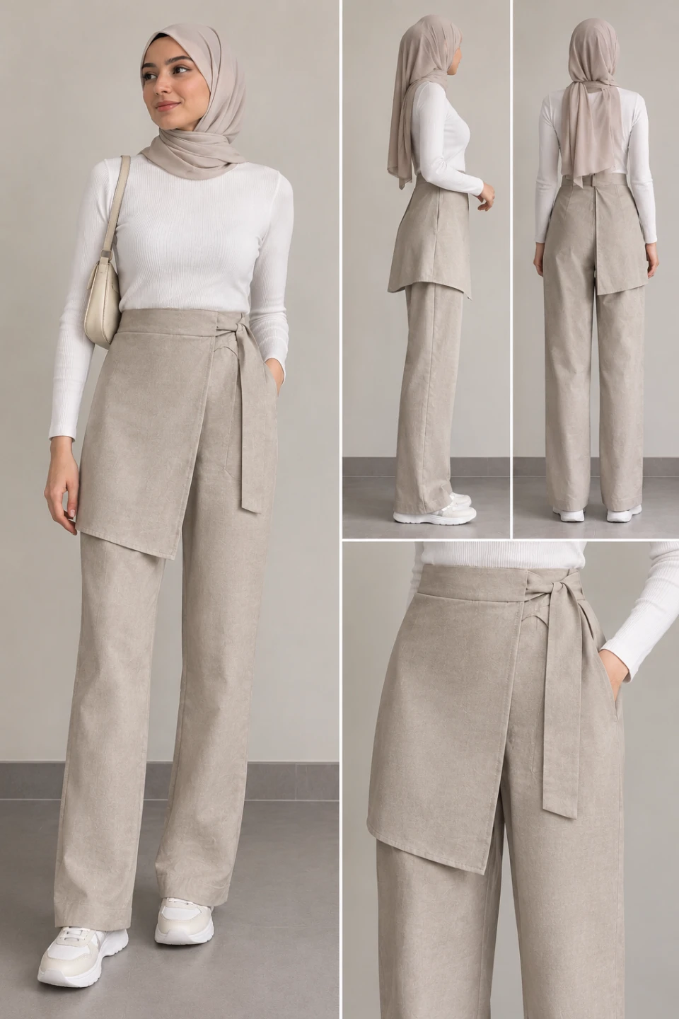 New Mission Beige Wrap-Style Trousers