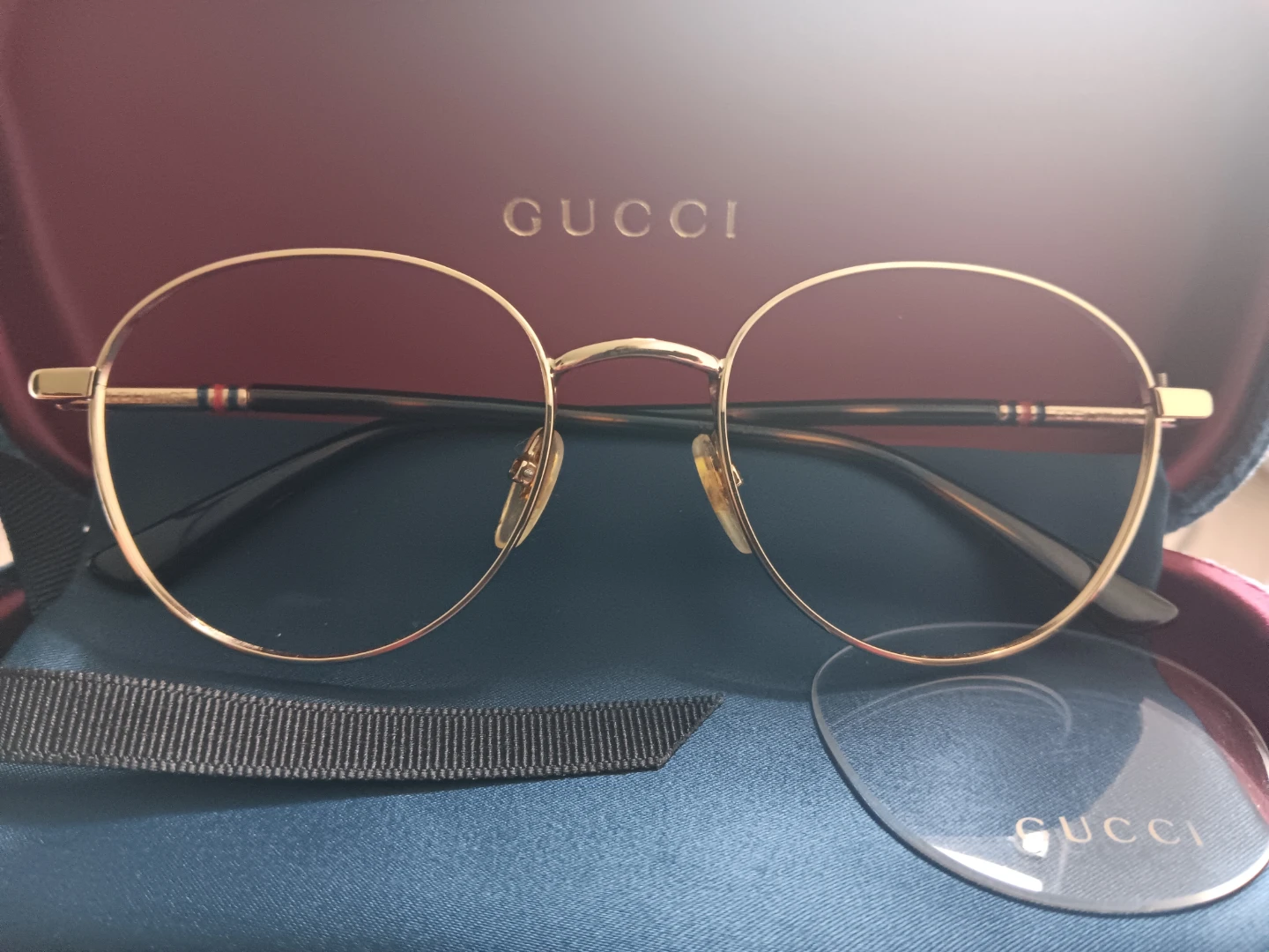 GUCCI Gold Round Eyeglasses Frames with Brown Temples