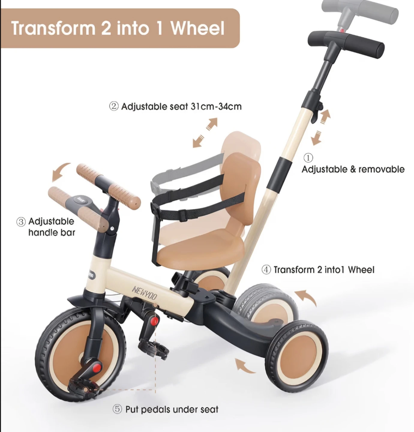 NEWYOO 5-in-1 Push Tricycle and Balance Bike - photo 3