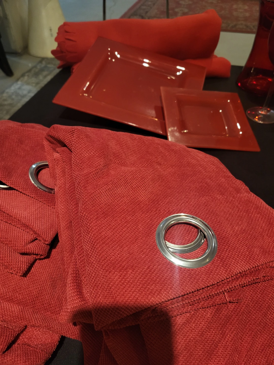 Assorted red home decor and table setting items - photo 4