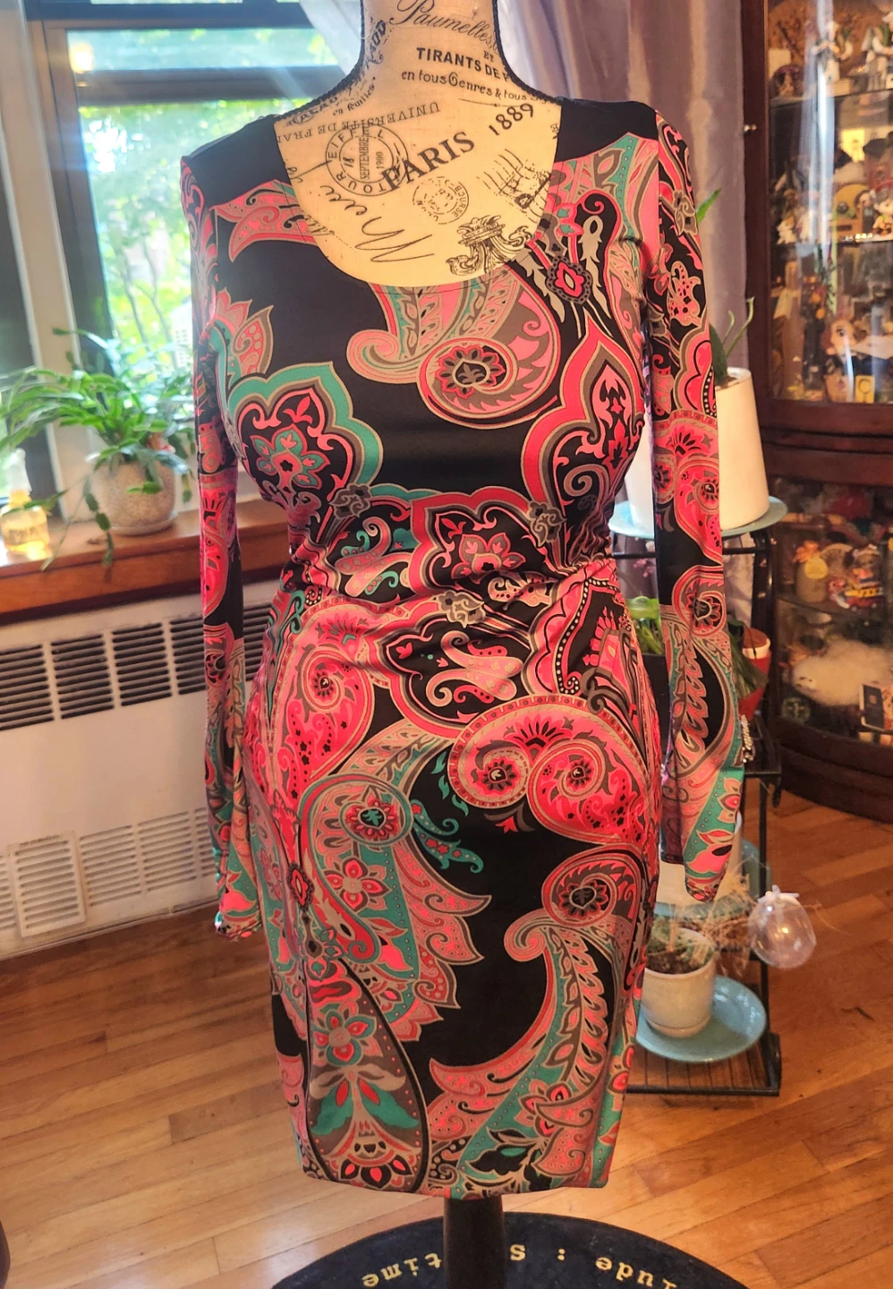 INC Petite Fitted Long-sleeve Paisley Dress
