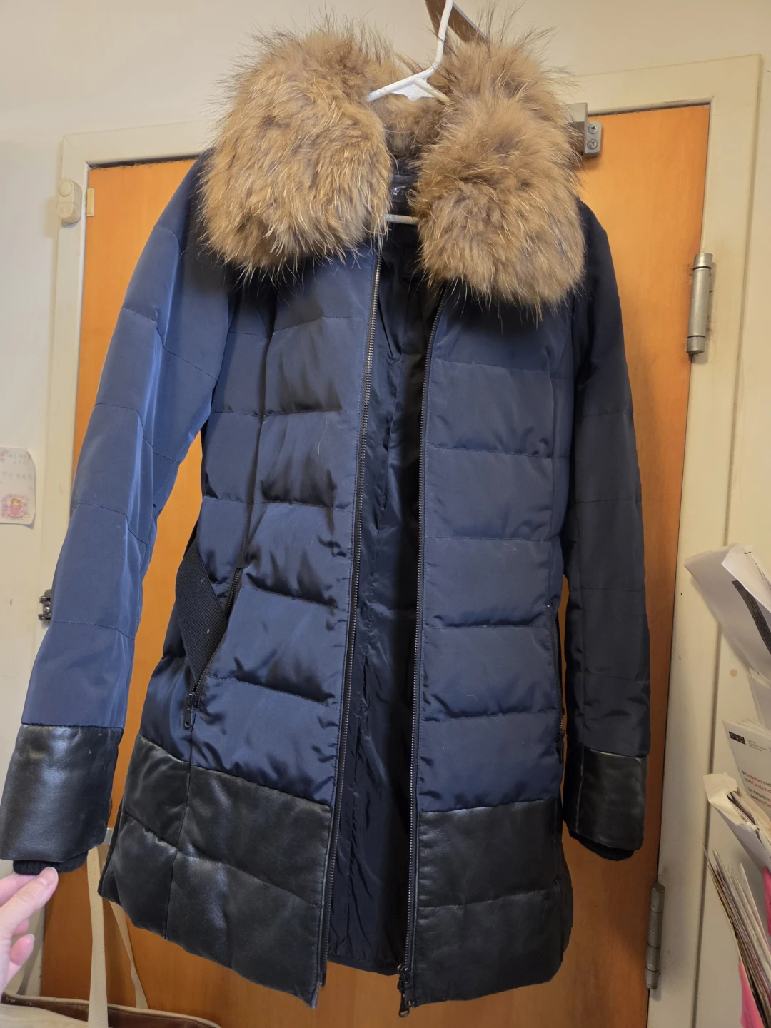 Danier Down Puffer Jacket with Leather trim and removable hood