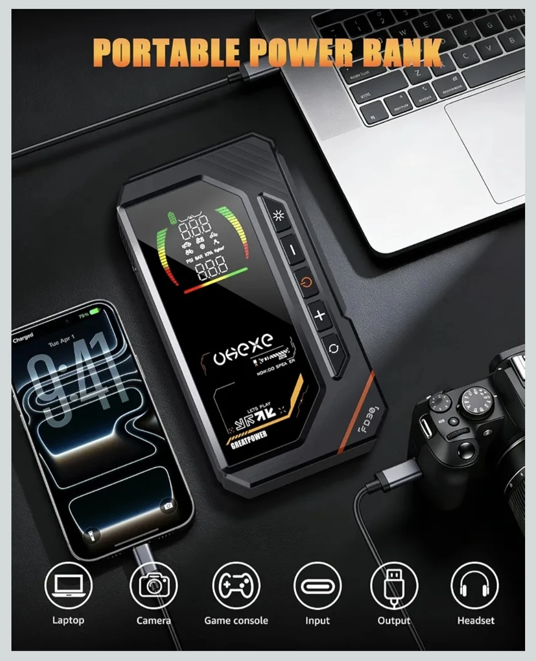 Uhexe FD30 Portable Power Bank and Tire Inflator - photo 4