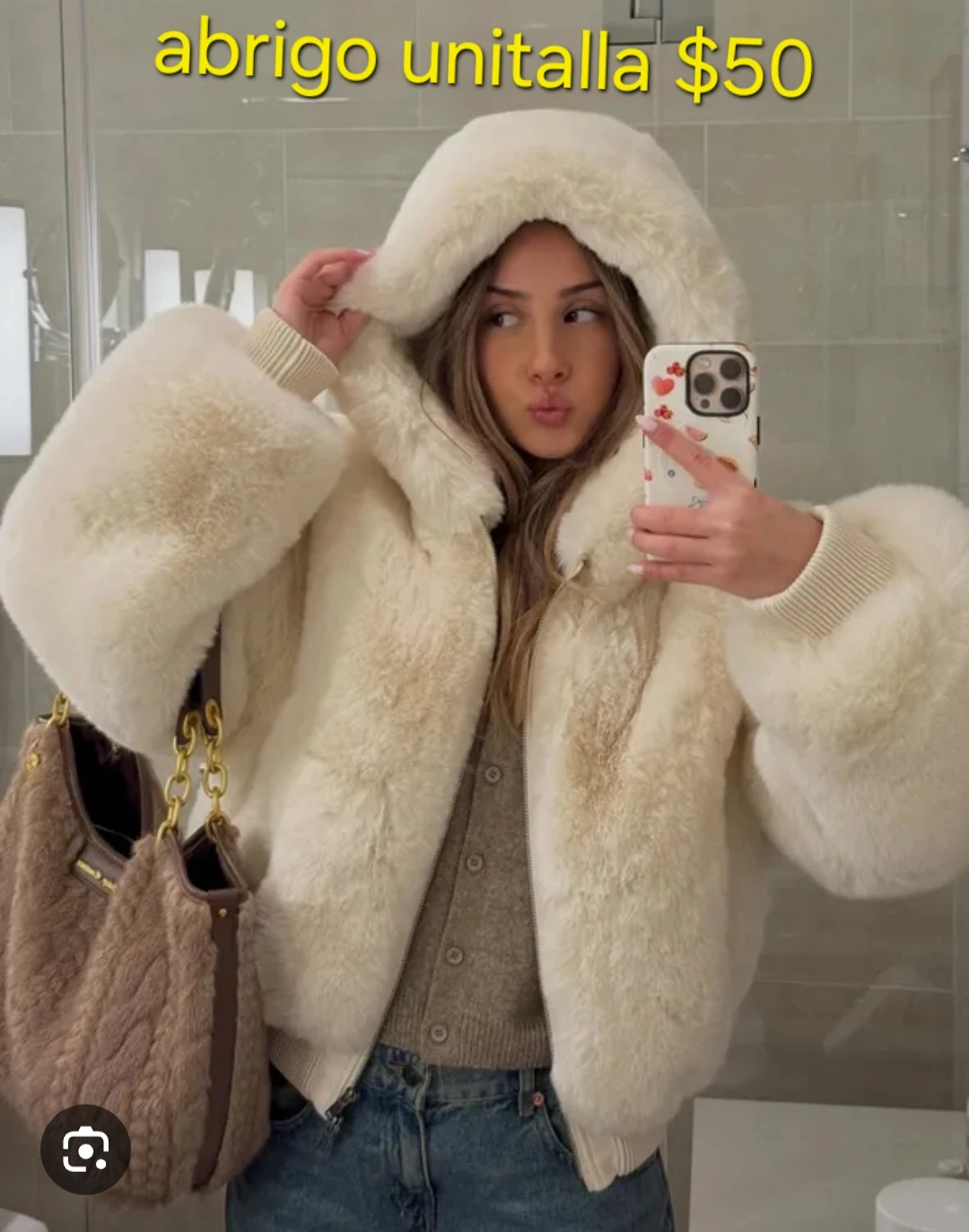 Cream Faux Fur Hooded Jacket