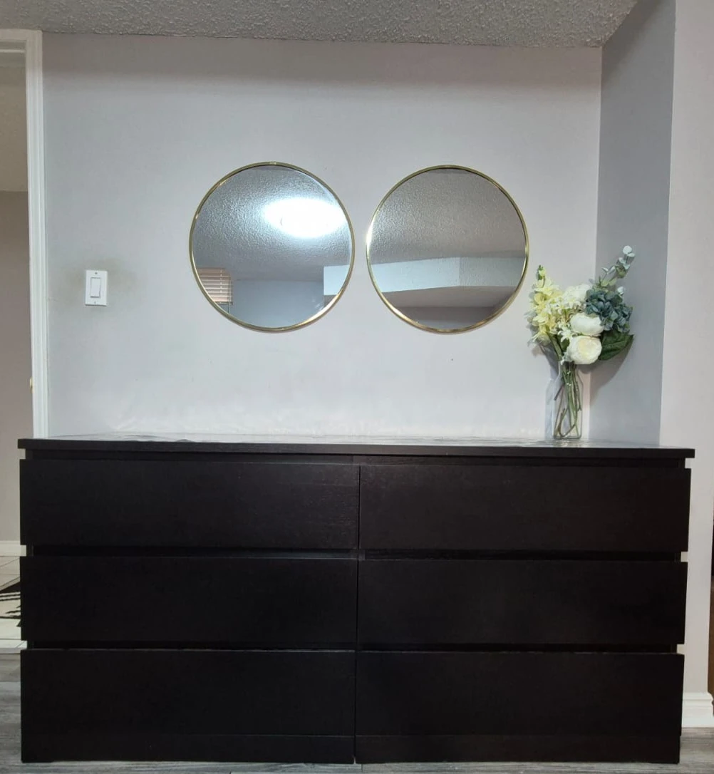 6 drawer IKEA Malm dresser in black with 2 gold frame mirrors - photo 5