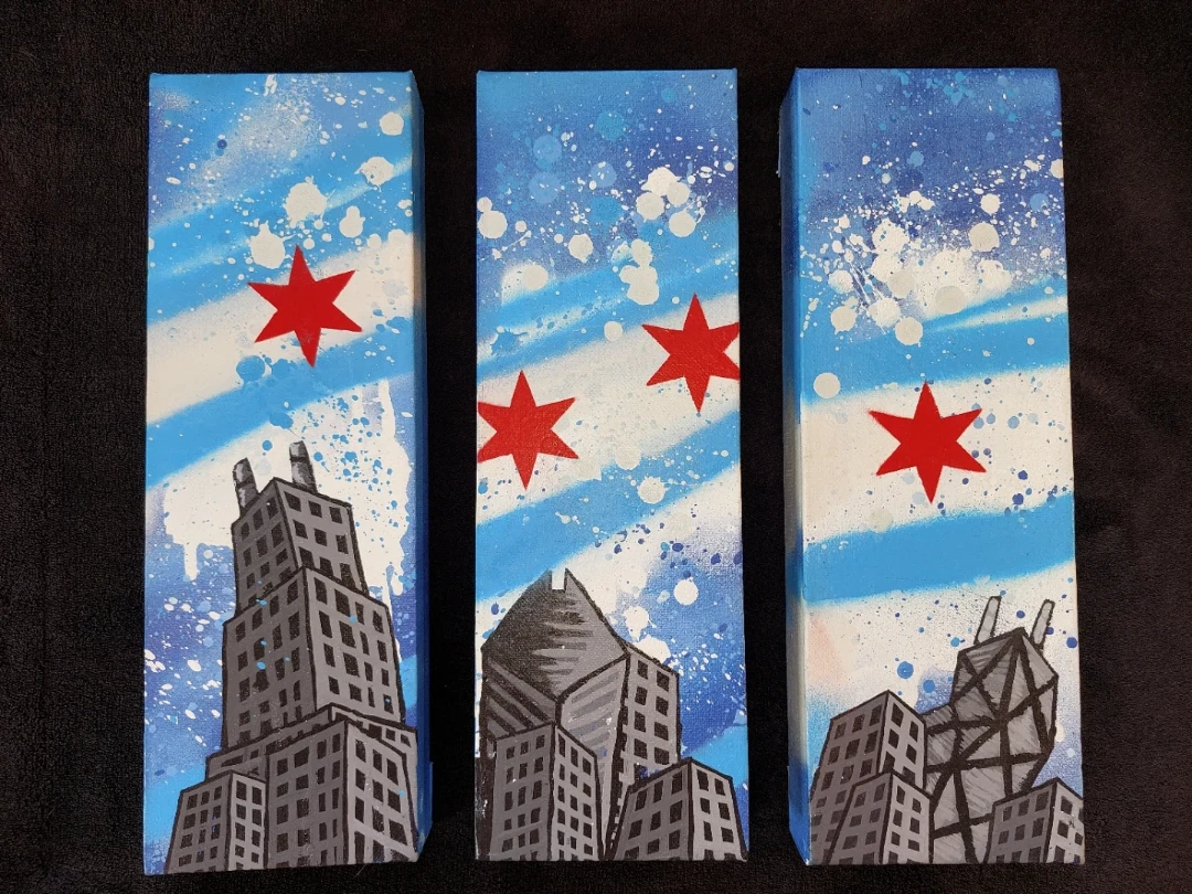12" x 4" Chicago Skyline Triptych Art
