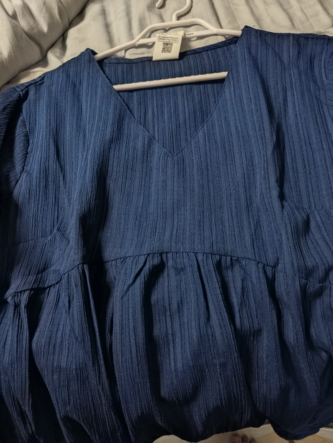 Navy Blue V-Neck Textured Dress - photo 2