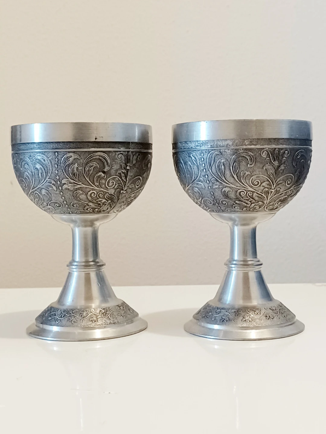 Vtg German Die Neue Linie Pewter Wine Goblets Set - photo 3