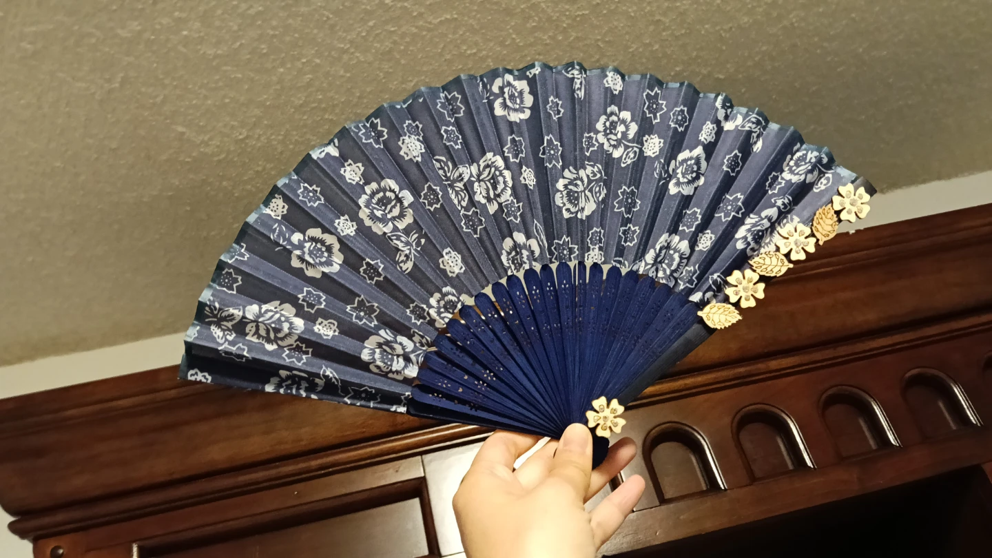 Decorative Navy Blue Floral Hand Fan - photo 5