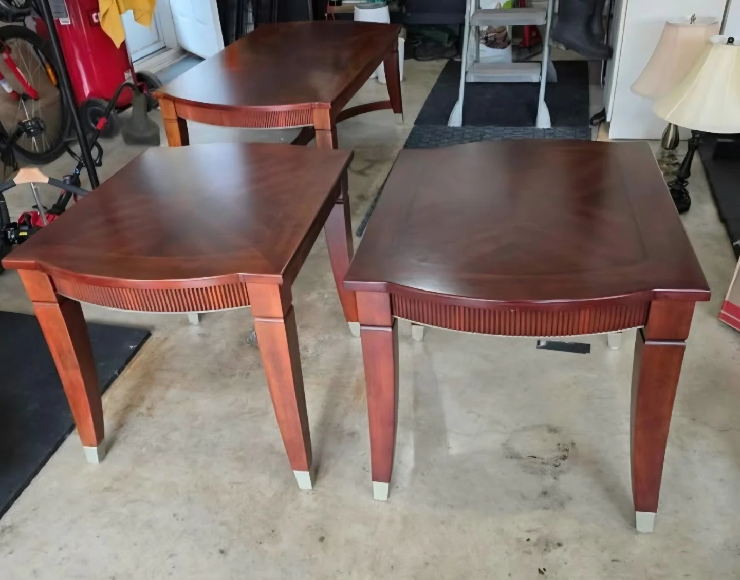 Set of Coffee Table and 2 End Tables, Large Mahogany Colour - photo 4