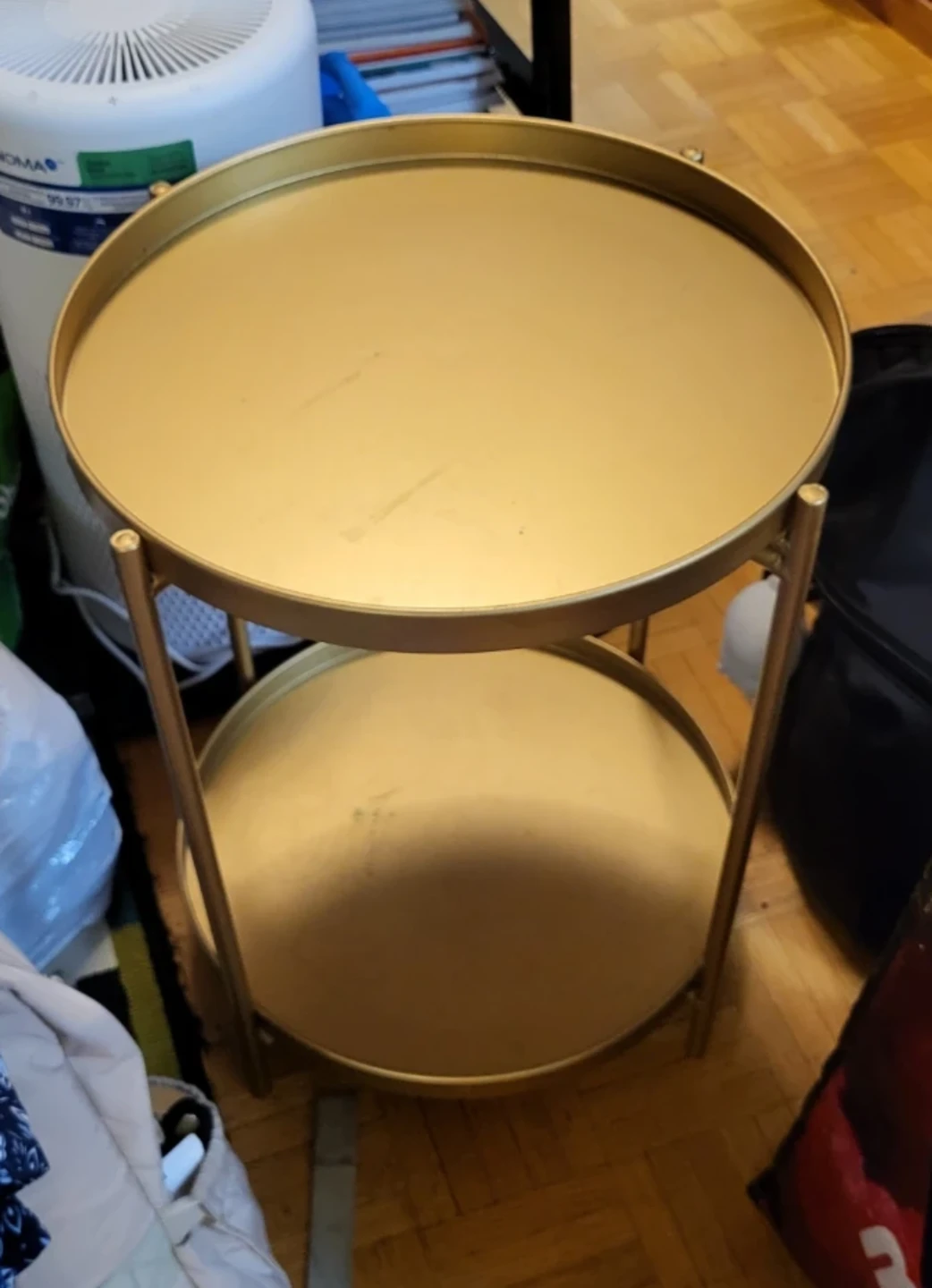 Gold Round Metal Side Table with Removable Tray - photo 5