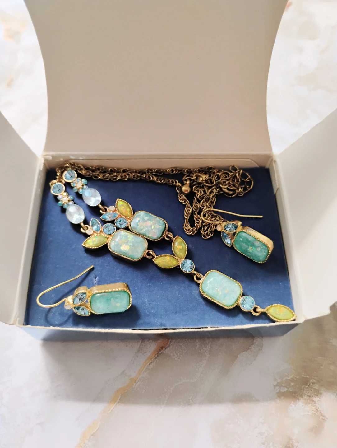 NINA RICCI AVON DREAMY BLUE “Y” NECKLACE AND EARRINGS