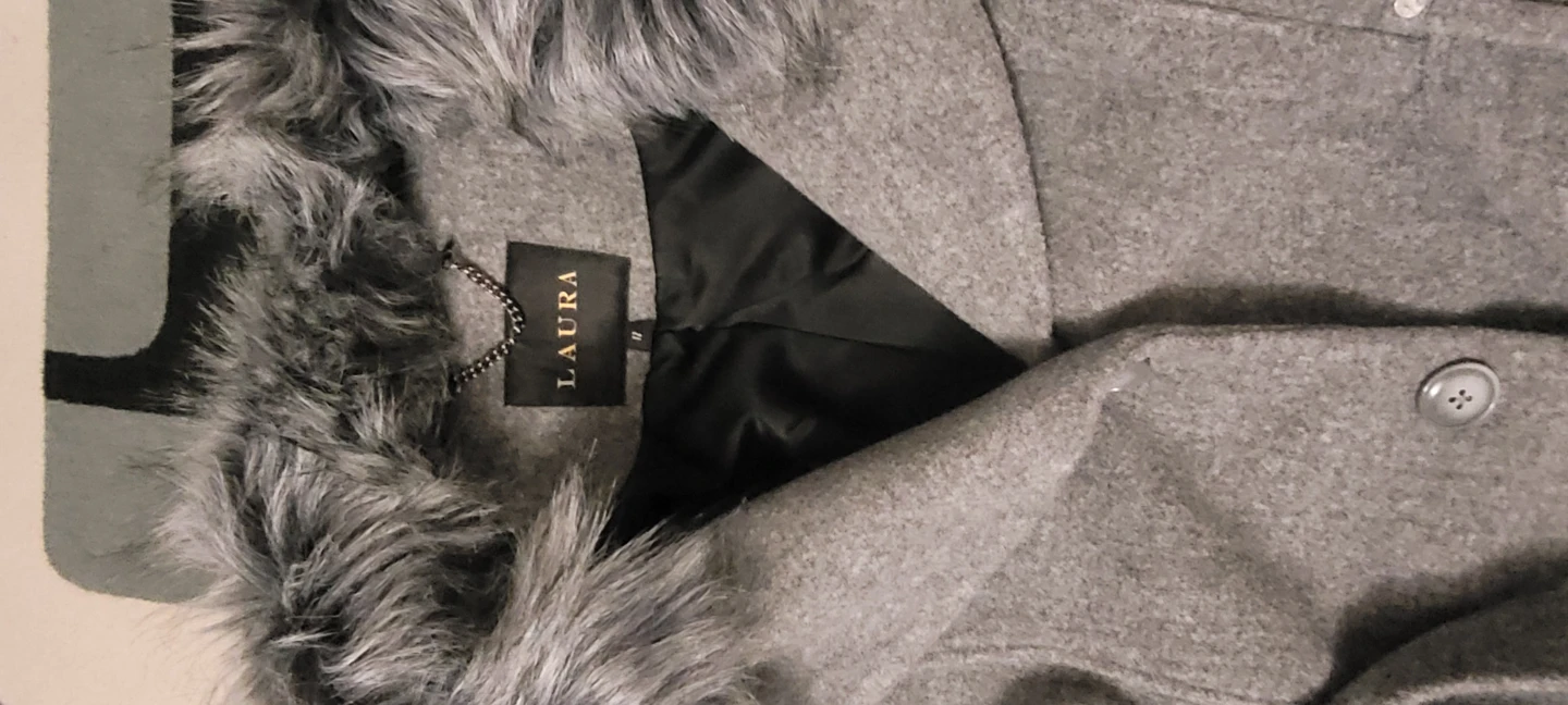 LAURA Grey Wool-Blend Coat with Faux Fur Collar - photo 4