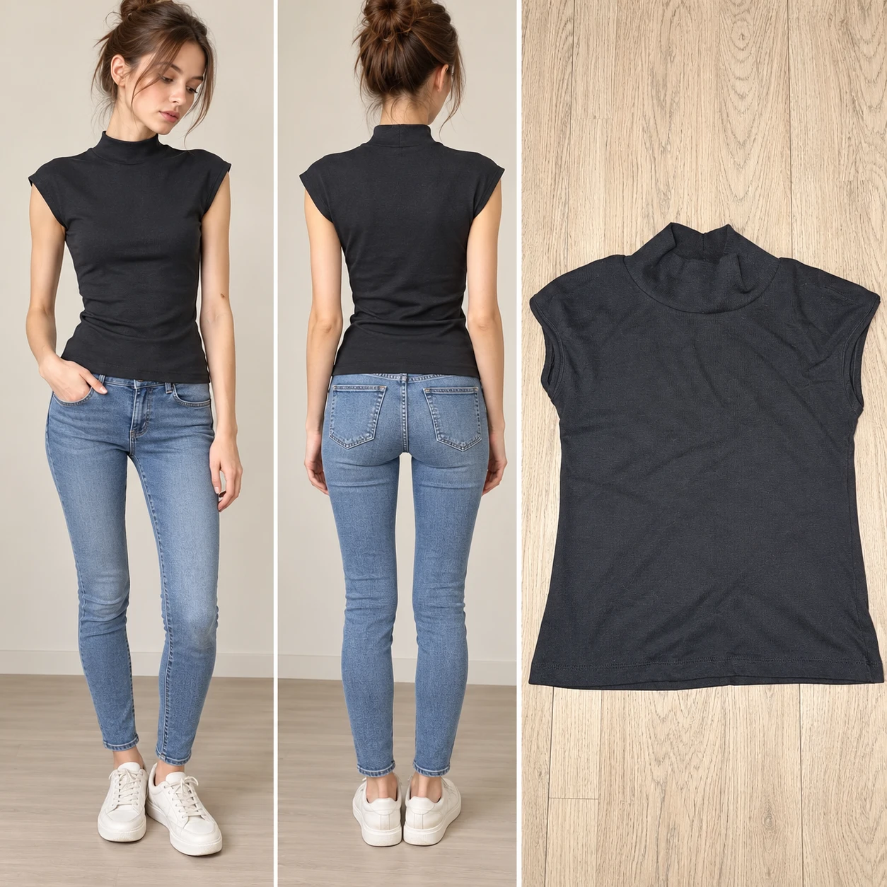 Black Mock Neck Sleeveless Top Zara size XS - S