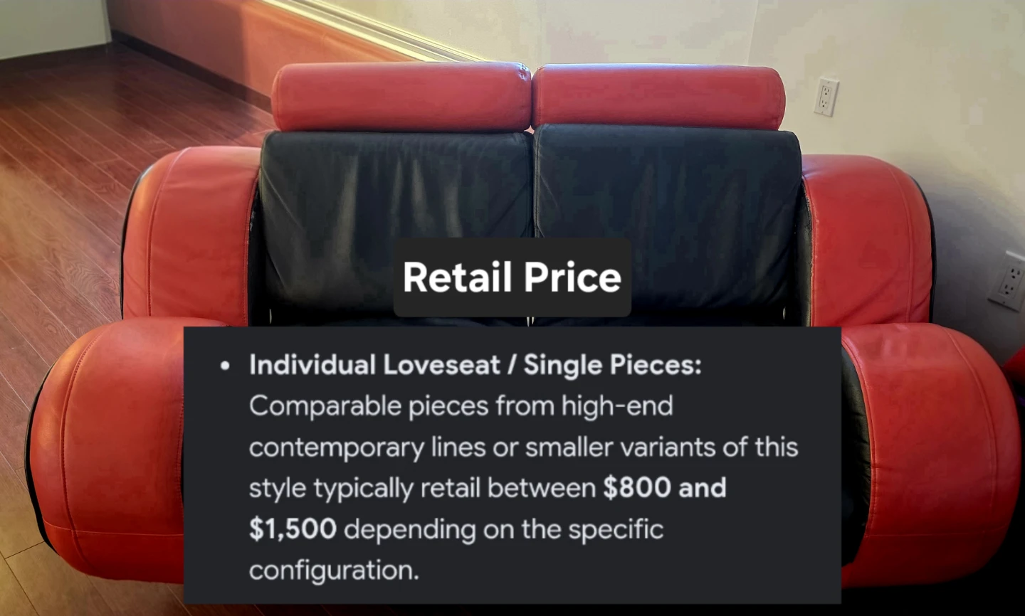 Red and black two-seater loveseat - photo 3