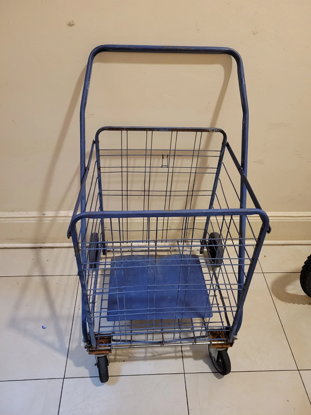 Blue Metal Folding Grocery Cart