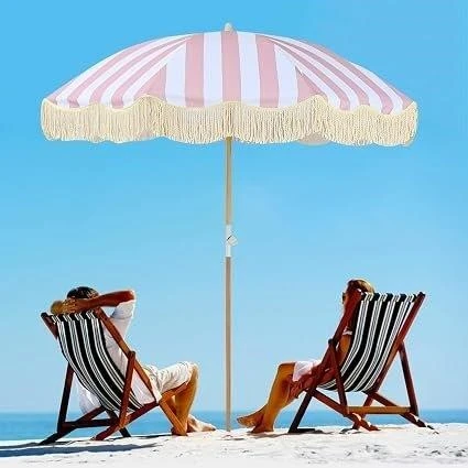 Brand new 6.5ft Striped Fringe Beach Umbrella