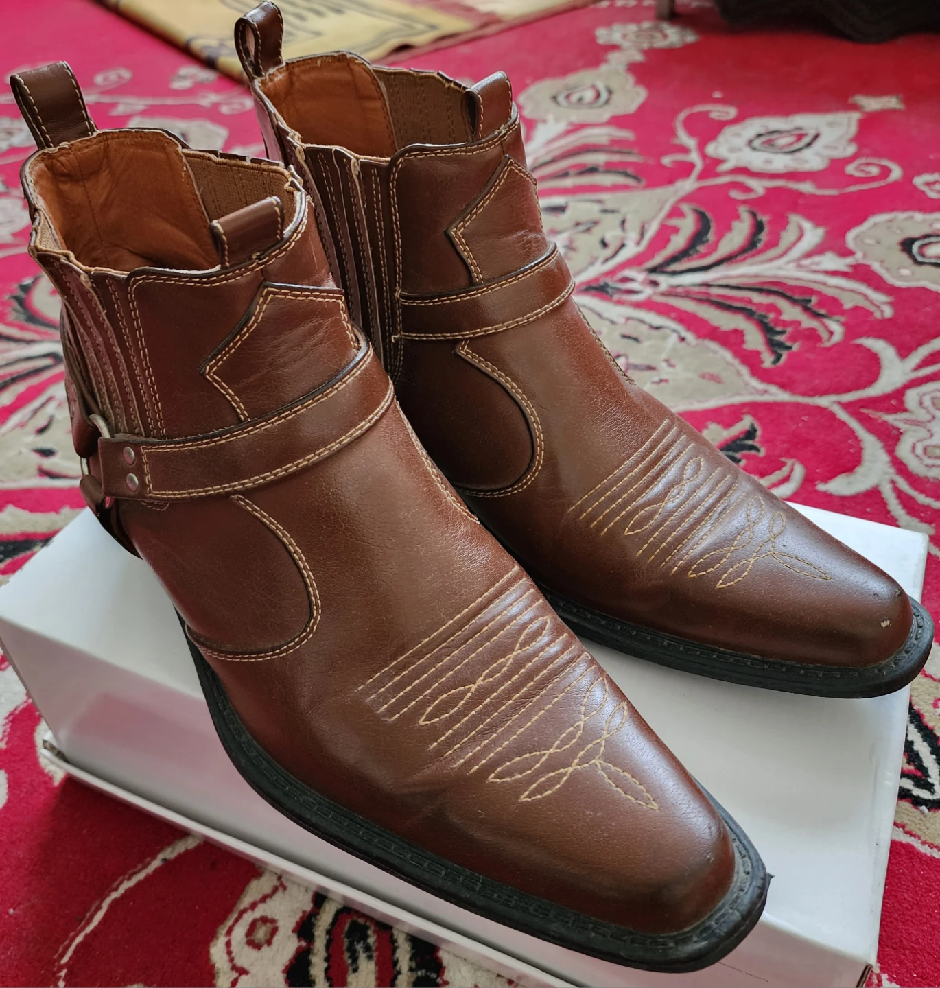 Men's Brown Leather Ankle Harness Cowboy / Western Boots Size 41 - photo 5