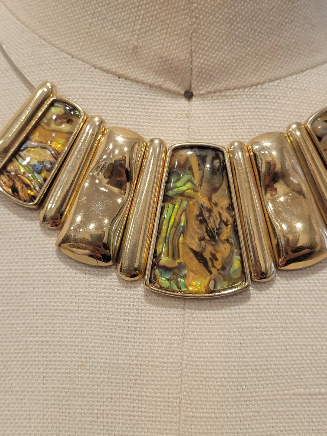 Gold-Tone Statement Necklace with Abalone Inlay - photo 2