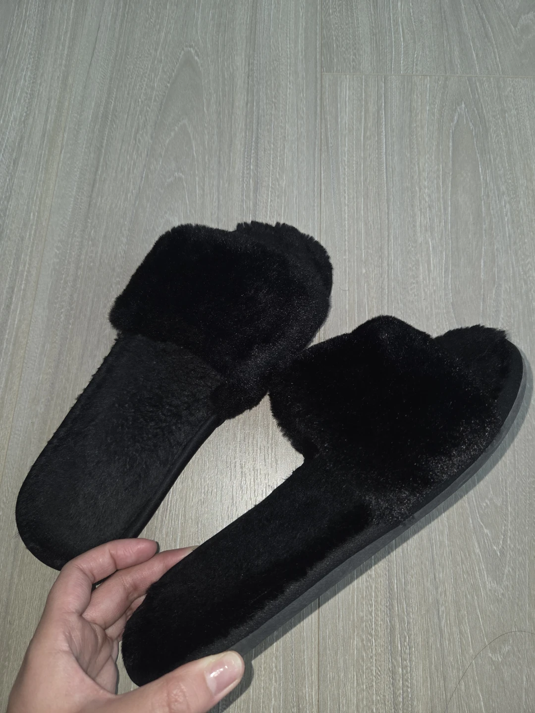 Furry Fluffy Slides Slippers Black - photo 2