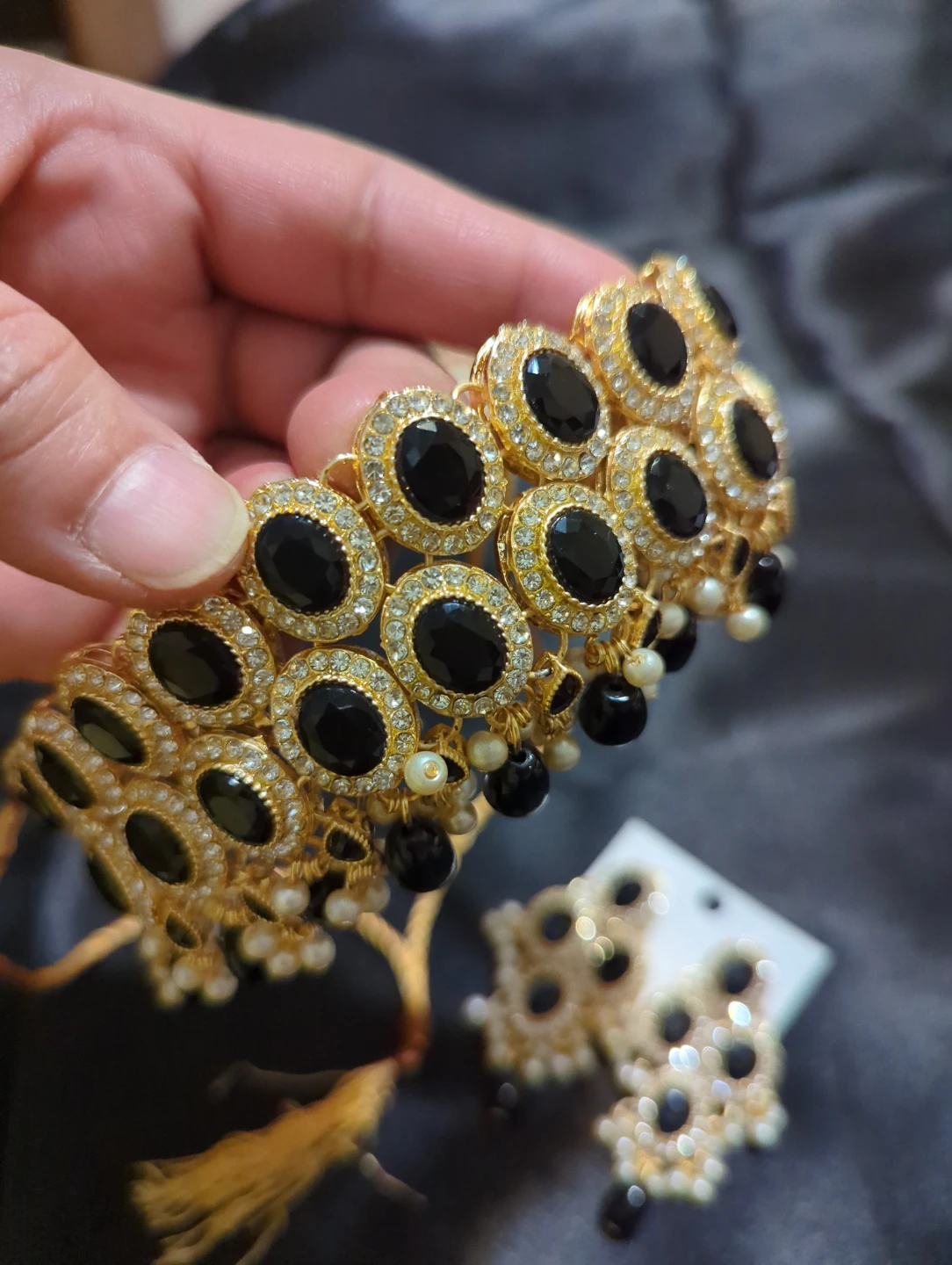 Pakistani Black and gold jewellery set - photo 5