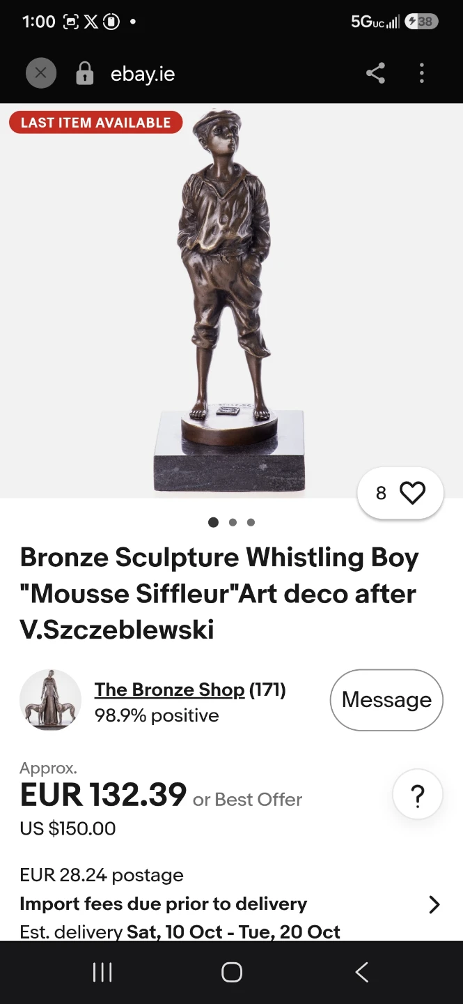 Vintage Bronze Whistling Boy Sculpture - photo 4