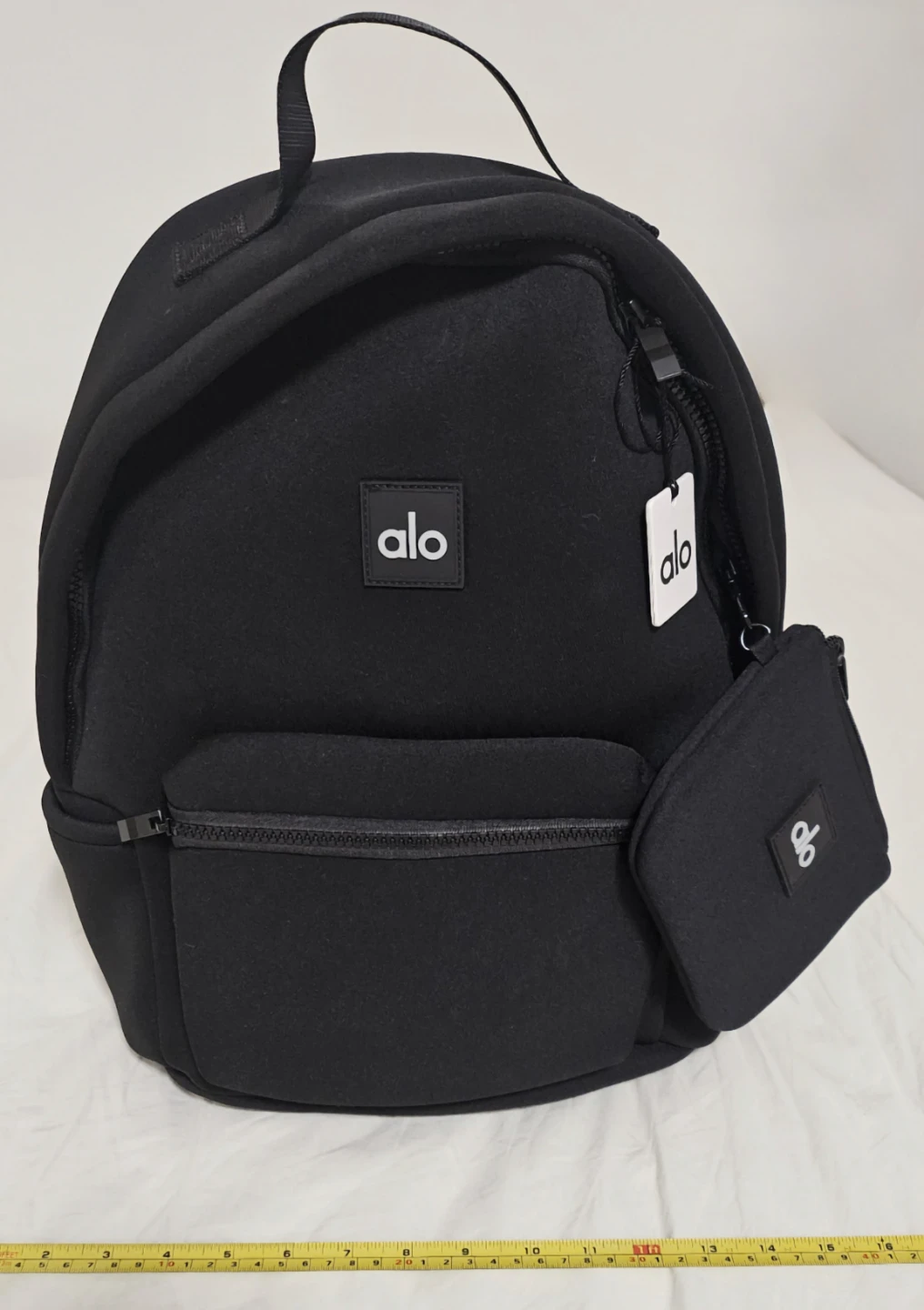 Alo Yoga Stow Backpack in Black Neoprene with Detachable Pouch